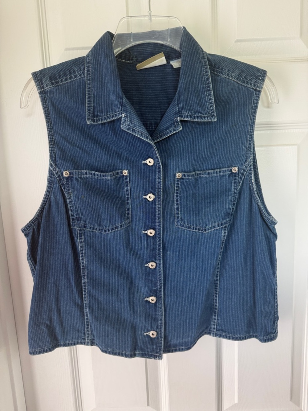 Vintage Liz Claiborne Dark Blue Pinstripe Denim Vest. Size 10